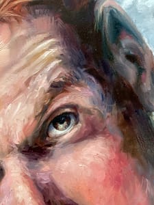 detail of original oil painting of Dylan Thomas