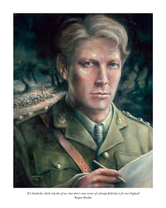 A museum-grade giclée print using 12 colour light-fast inks on Hahnemule paper from the original 30" x 24" oil painting of WW1 poet Rupert Brooke by professional artist Stephen Hopper