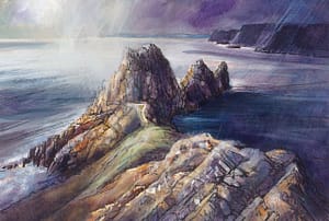Print of watercolour painting of Three Cliffs bay Gower peninsula