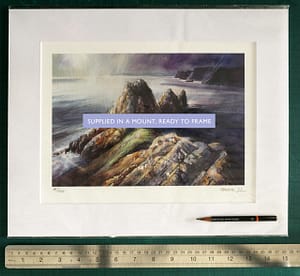 Watercolour painting of Three Cliffs bay, Gower peninsula, Wales, UK