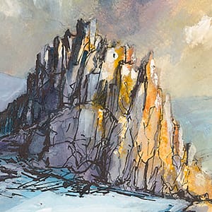 Detail of watercolour of Castell y Gwynt, in the Glyderau