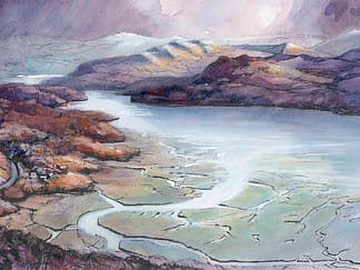 Pen and watercolour painting of Mawddach estuary Wales