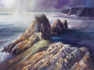 Print of watercolour painting of Three Cliffs bay Gower peninsula