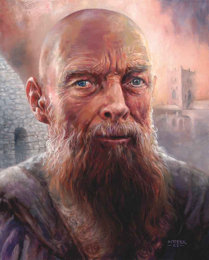 Oil painting of Dewi Sant – Saint David