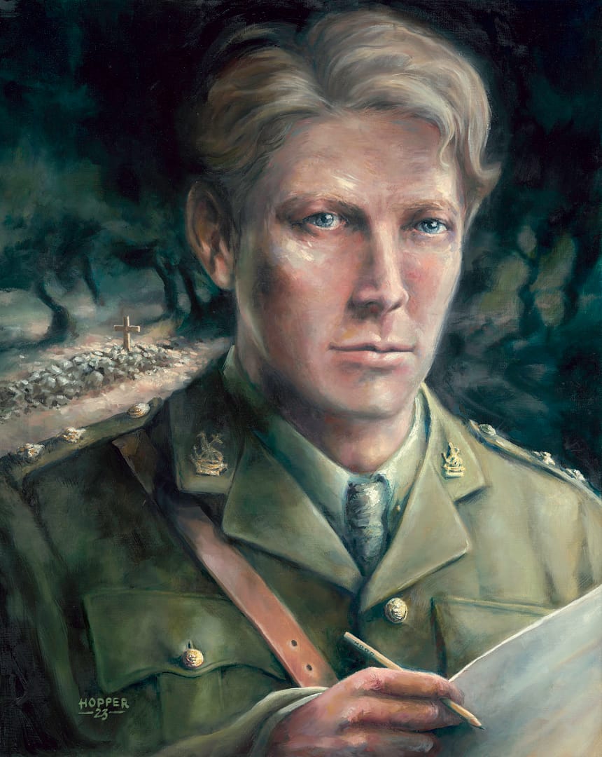 A museum-grade giclée print using 12 colour light-fast inks on Hahnemule paper from the original 30" x 24" oil painting of WW1 poet Rupert Brooke by professional artist Stephen Hopper